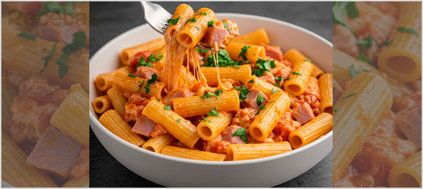 Pasta loca cremosa con jamón y queso